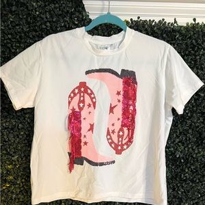 Queen of Sparkles Pink Fringe Cowboy Boot Tee